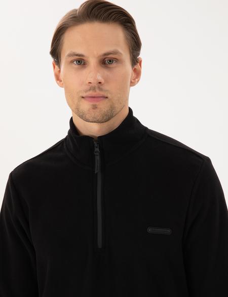 Siyah Regular Fit Yarım Fermuarlı Polar Sweatshirt - 50298973017