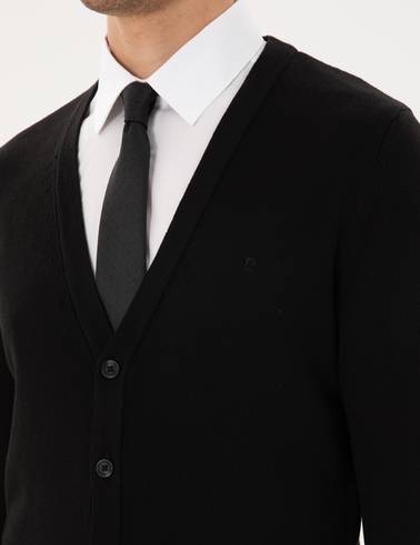 Siyah Slim Fit Basic Düğmeli Triko Hırka