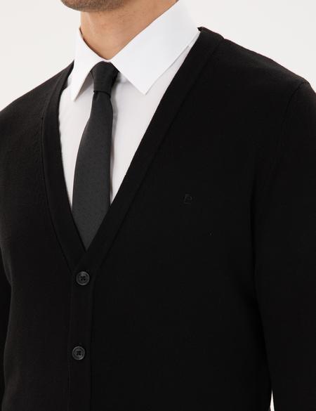 Siyah Slim Fit Basic Düğmeli Triko Hırka - 50300523016