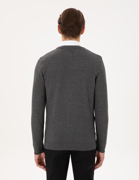 Gri Melanj Slim Fit Basic Düğmeli Triko Hırka - 50300523028