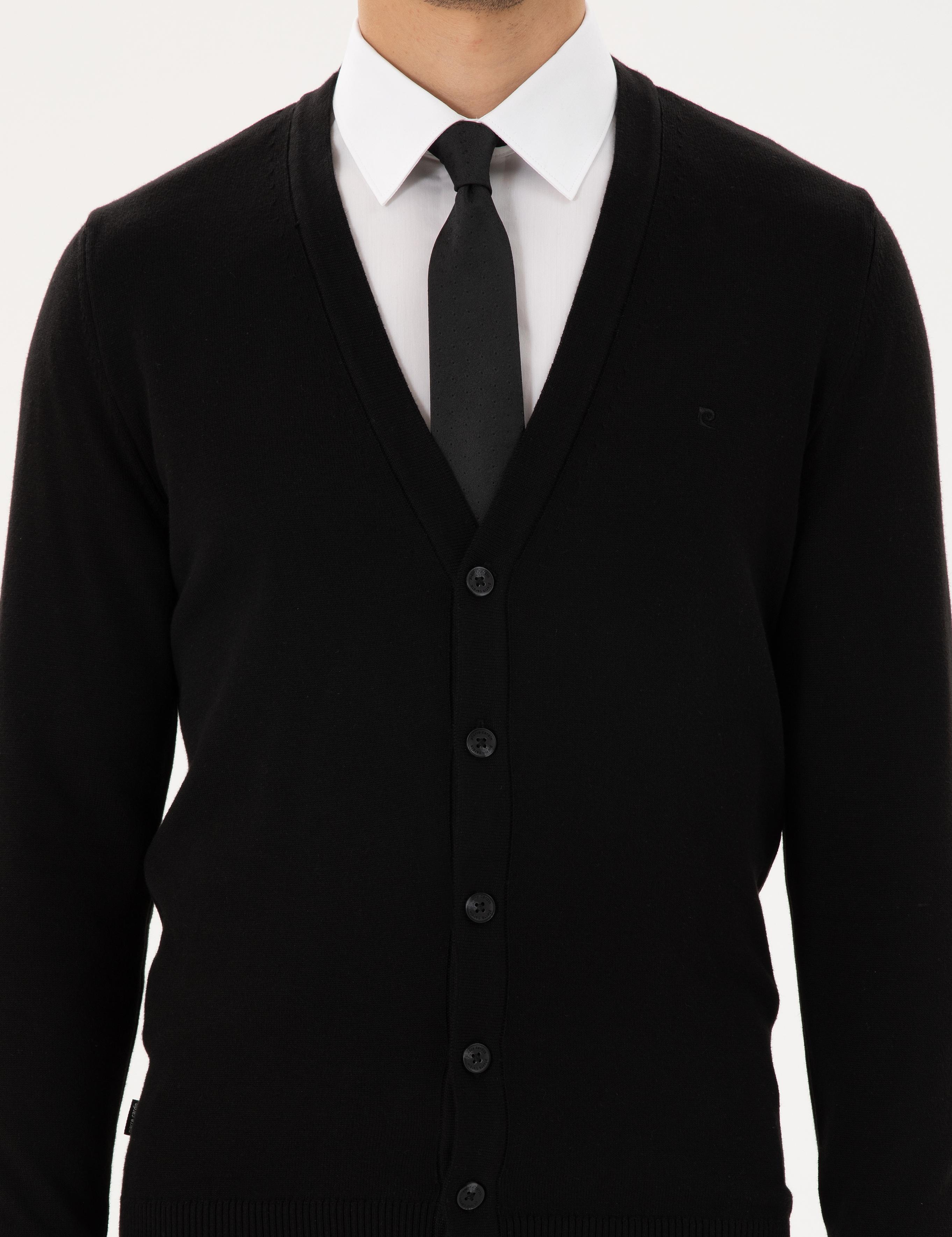 Siyah Slim Fit Basic Düğmeli Triko Hırka