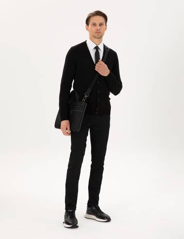 Siyah Slim Fit Basic Düğmeli Triko Hırka