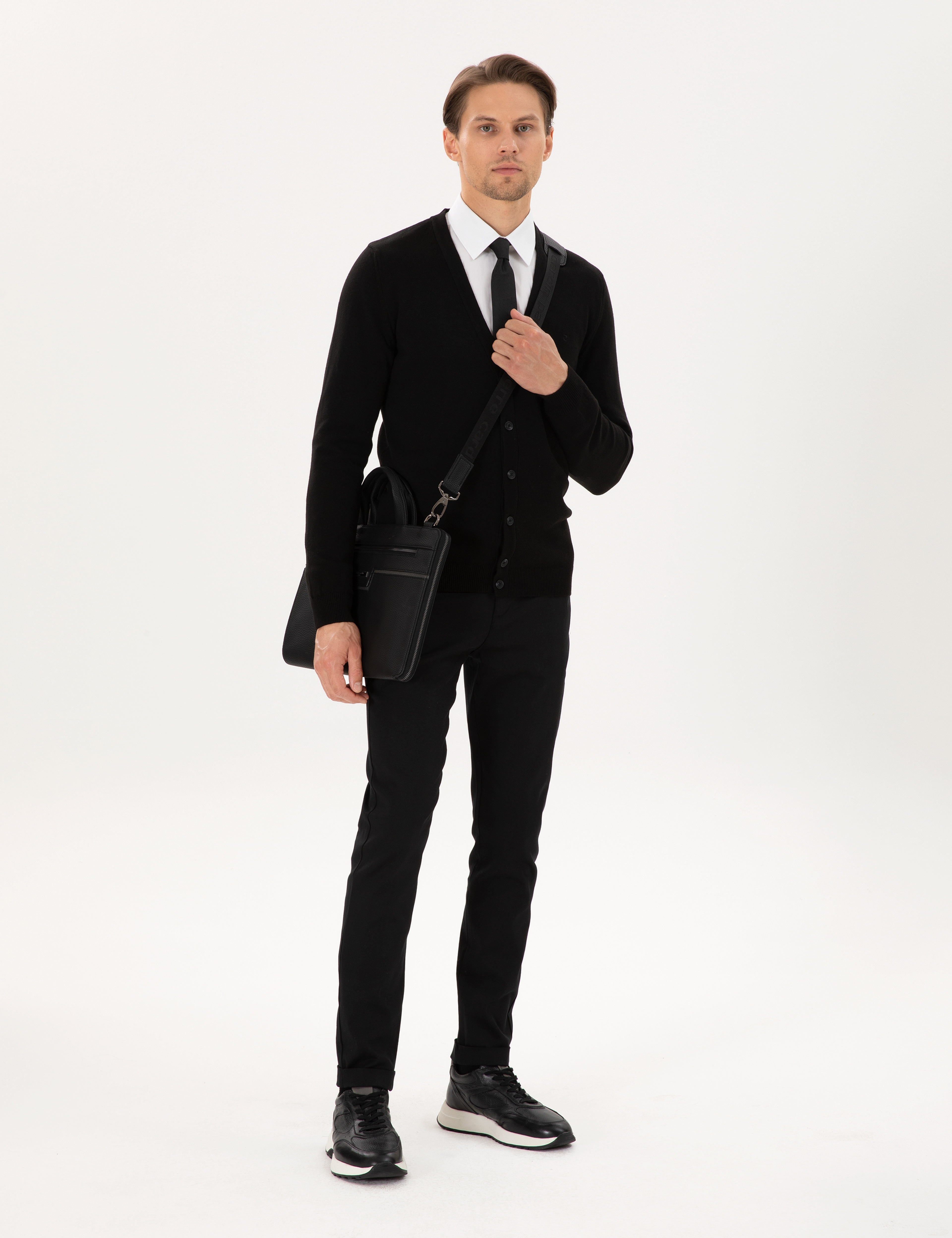 Siyah Slim Fit Basic Düğmeli Triko Hırka