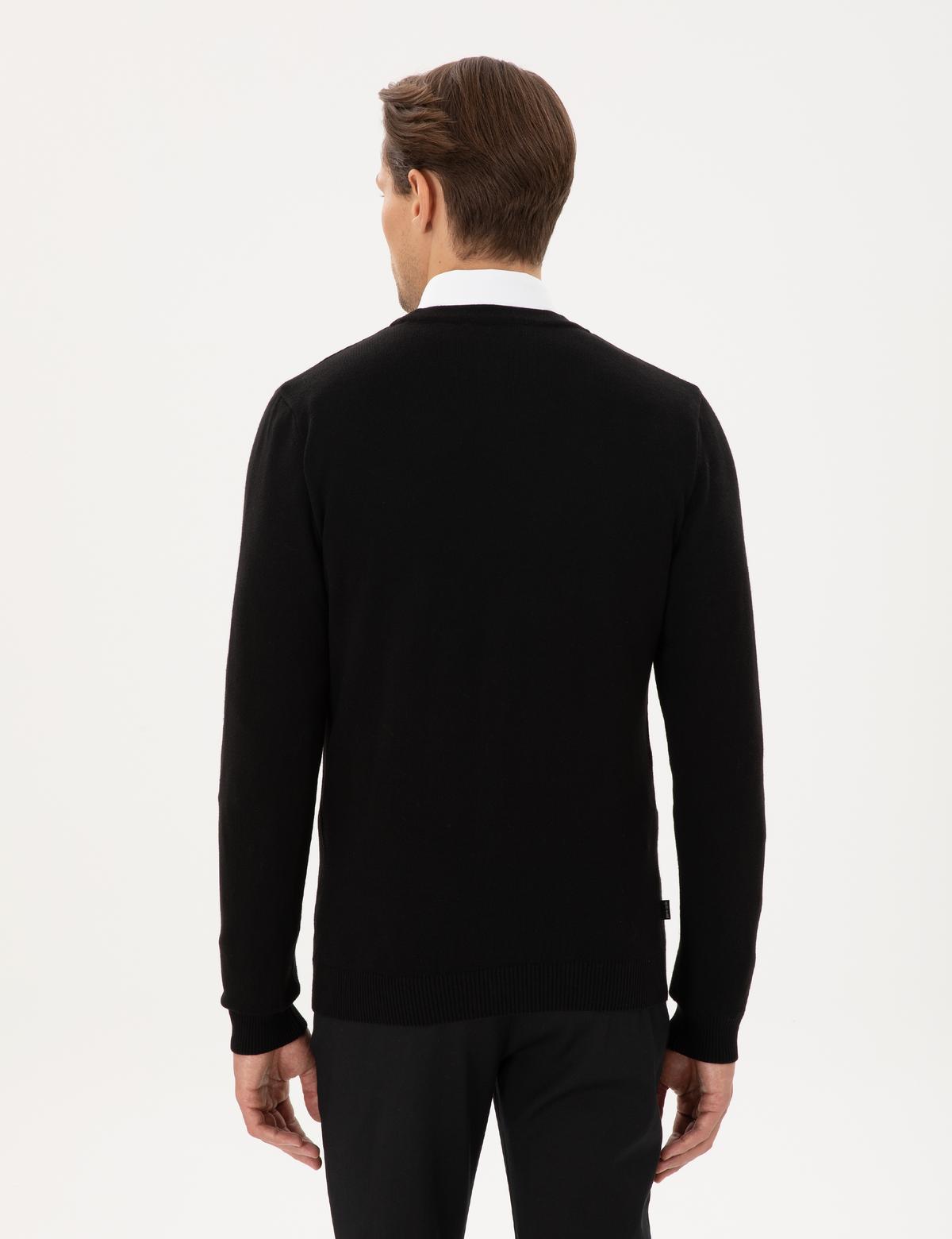 Siyah Slim Fit Basic Düğmeli Triko Hırka - 50300523016