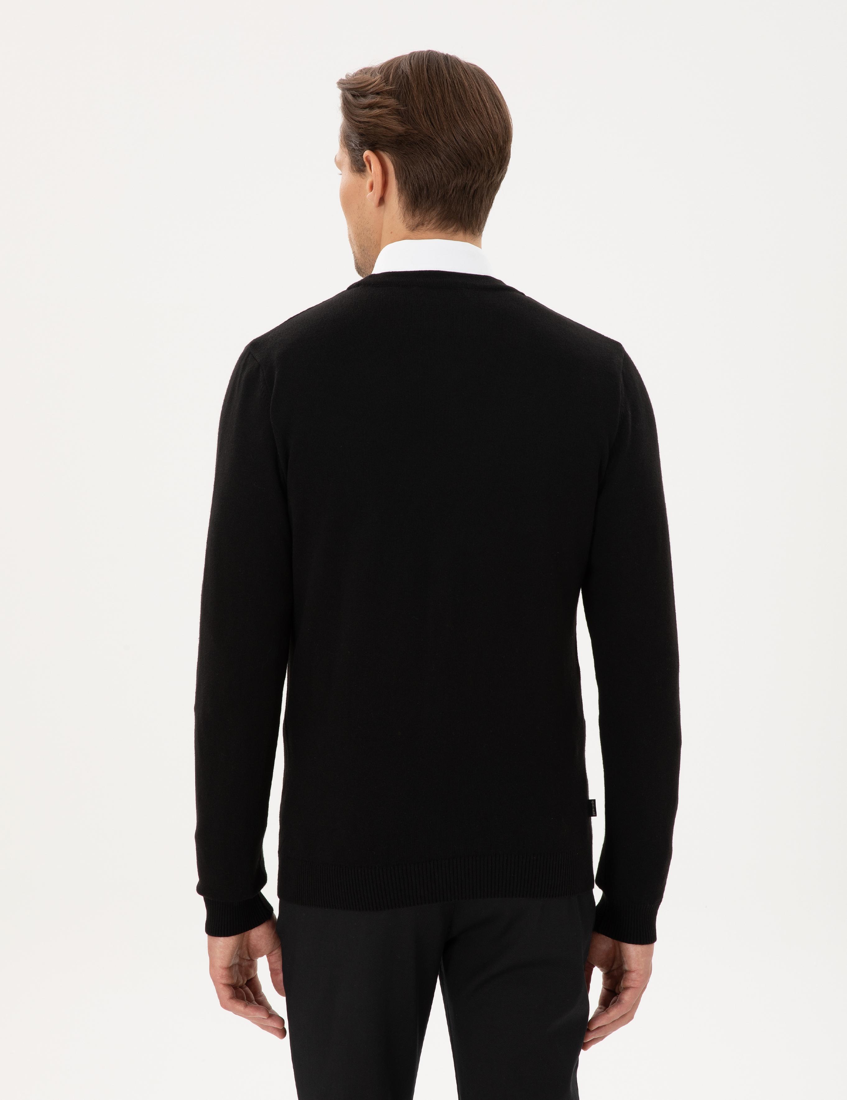 Siyah Slim Fit Basic Düğmeli Triko Hırka