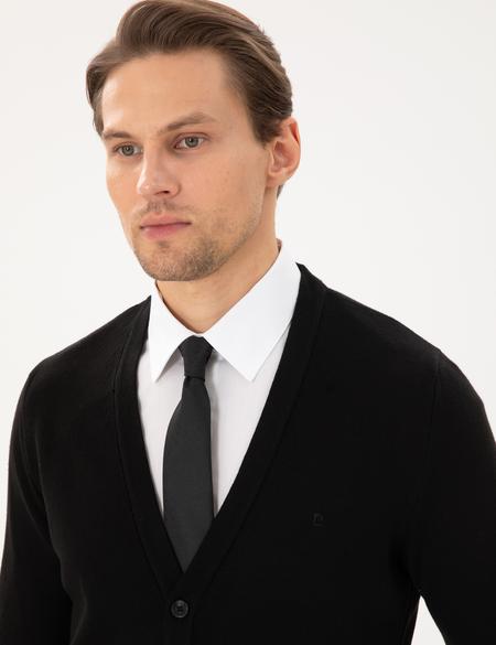 Siyah Slim Fit Basic Düğmeli Triko Hırka - 50300523016