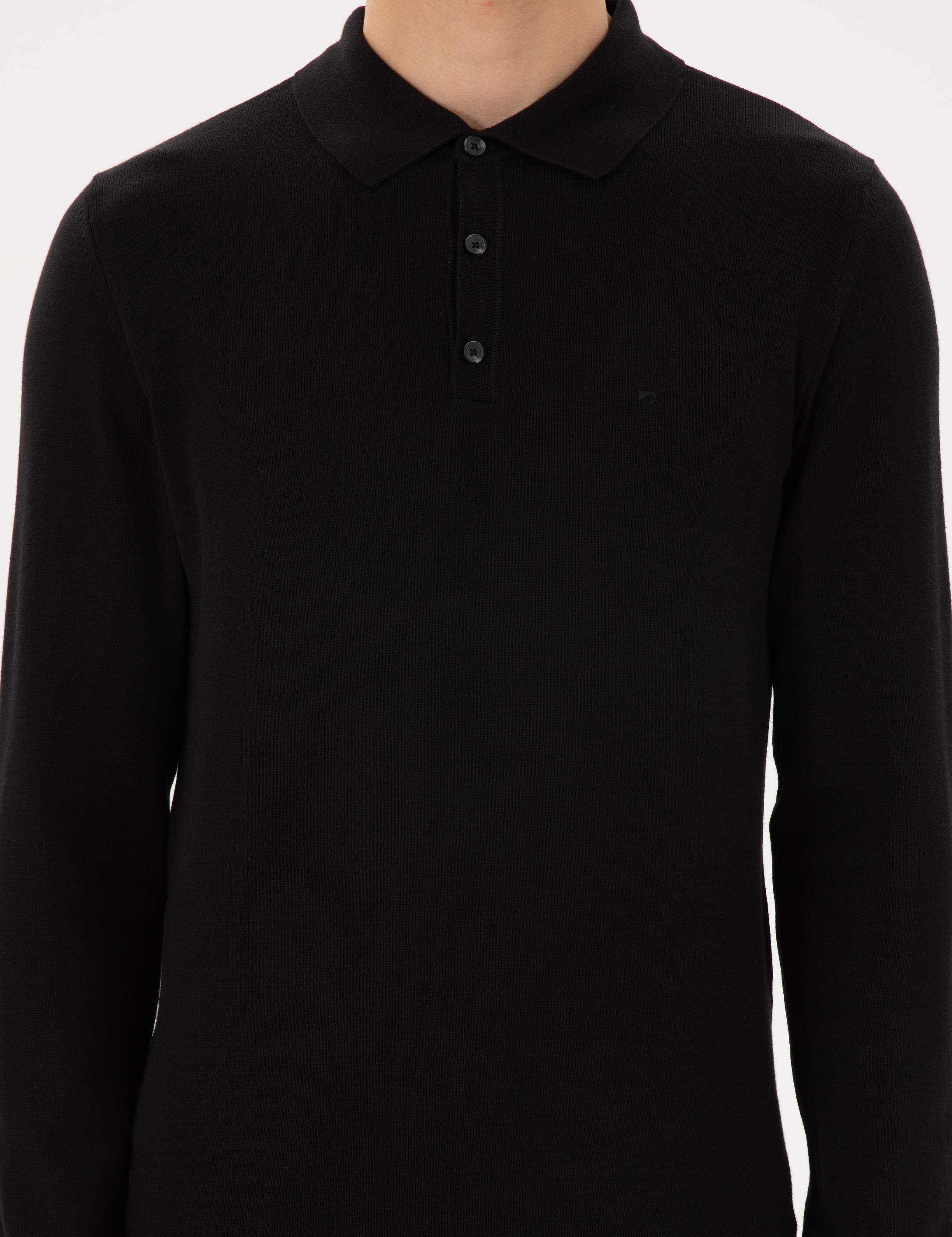 Siyah Slim Fit Polo Yaka Basic Triko Kazak