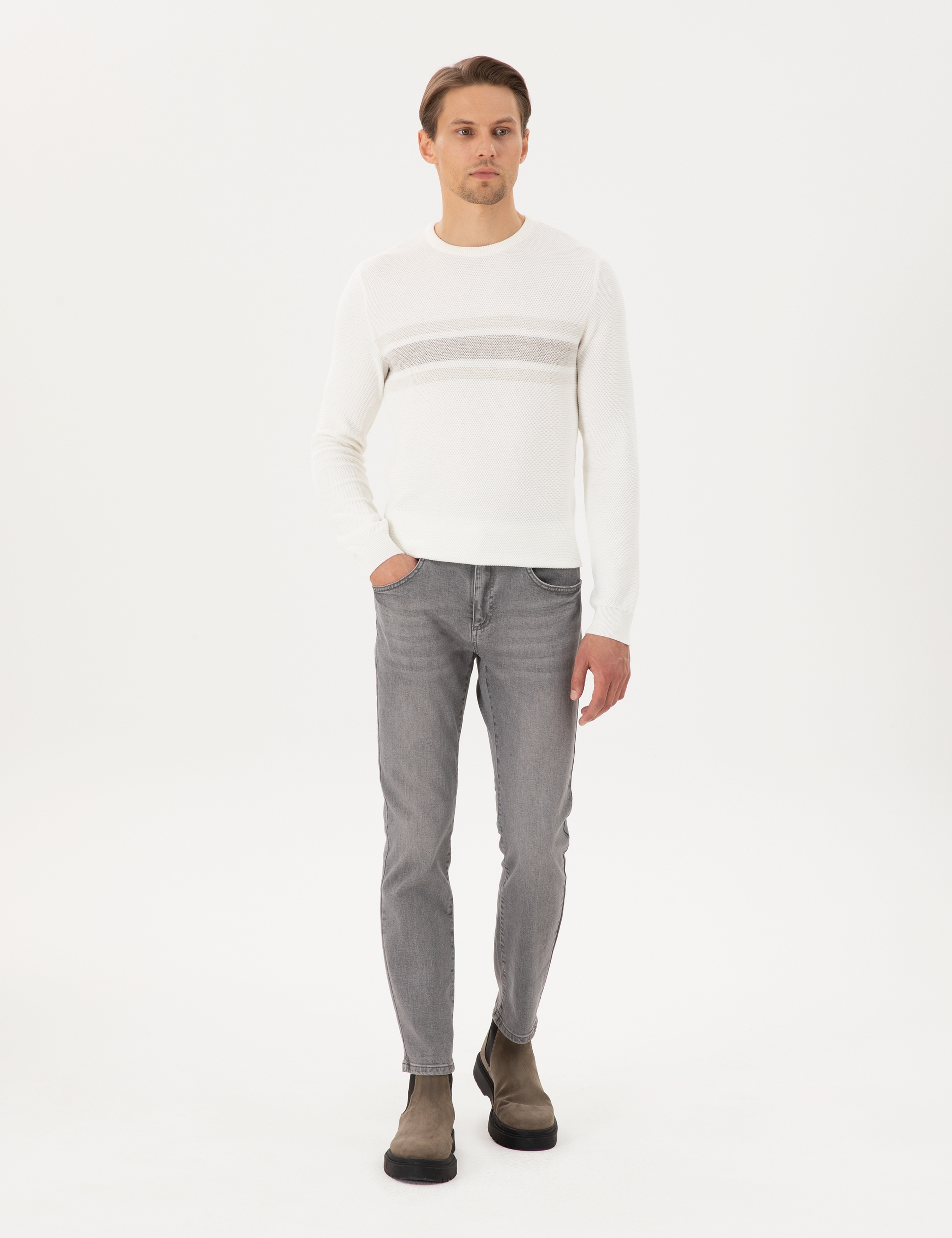 Gri Slim Fit Jean Pantolon - Image 3