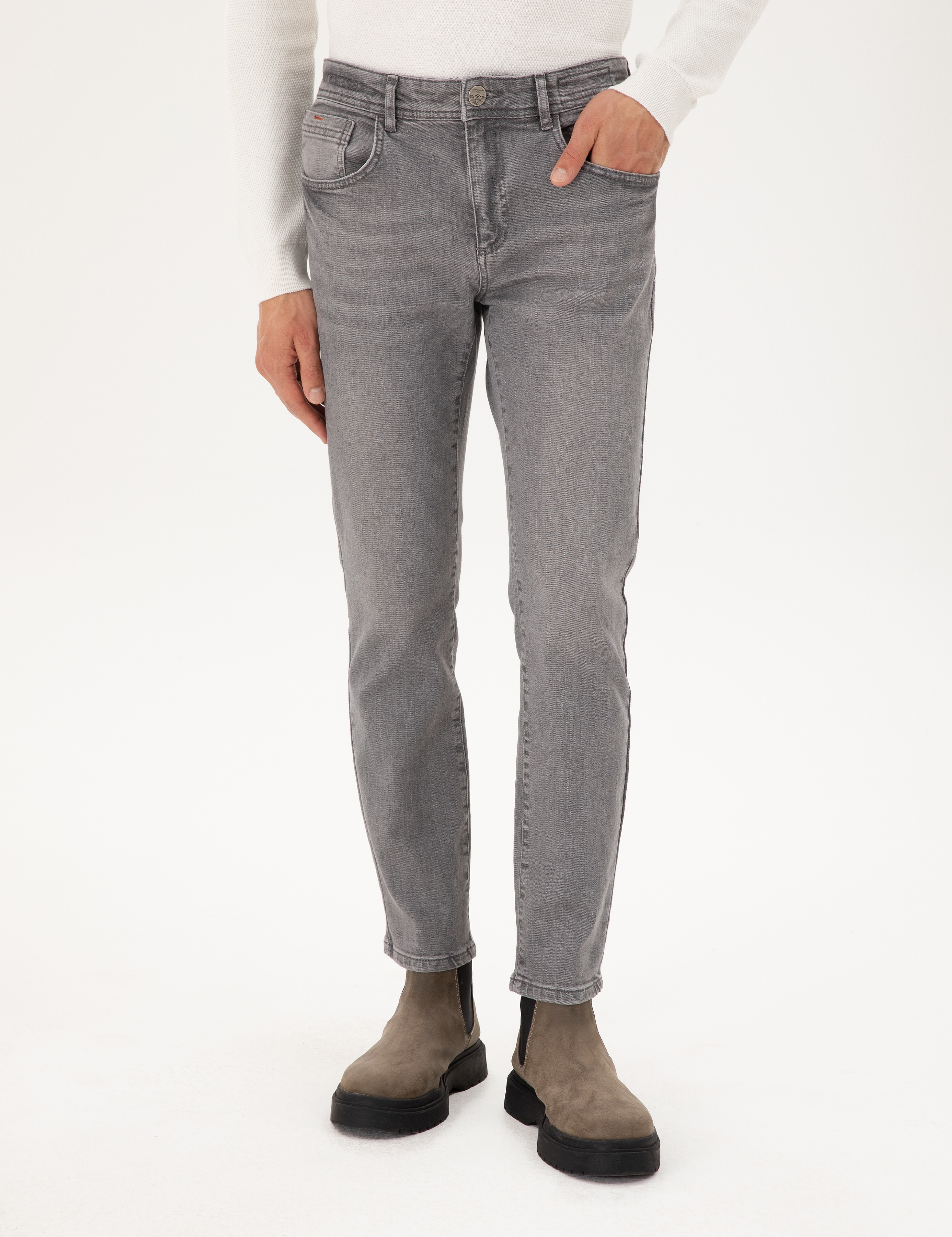 Gri Slim Fit Jean Pantolon - Image 2