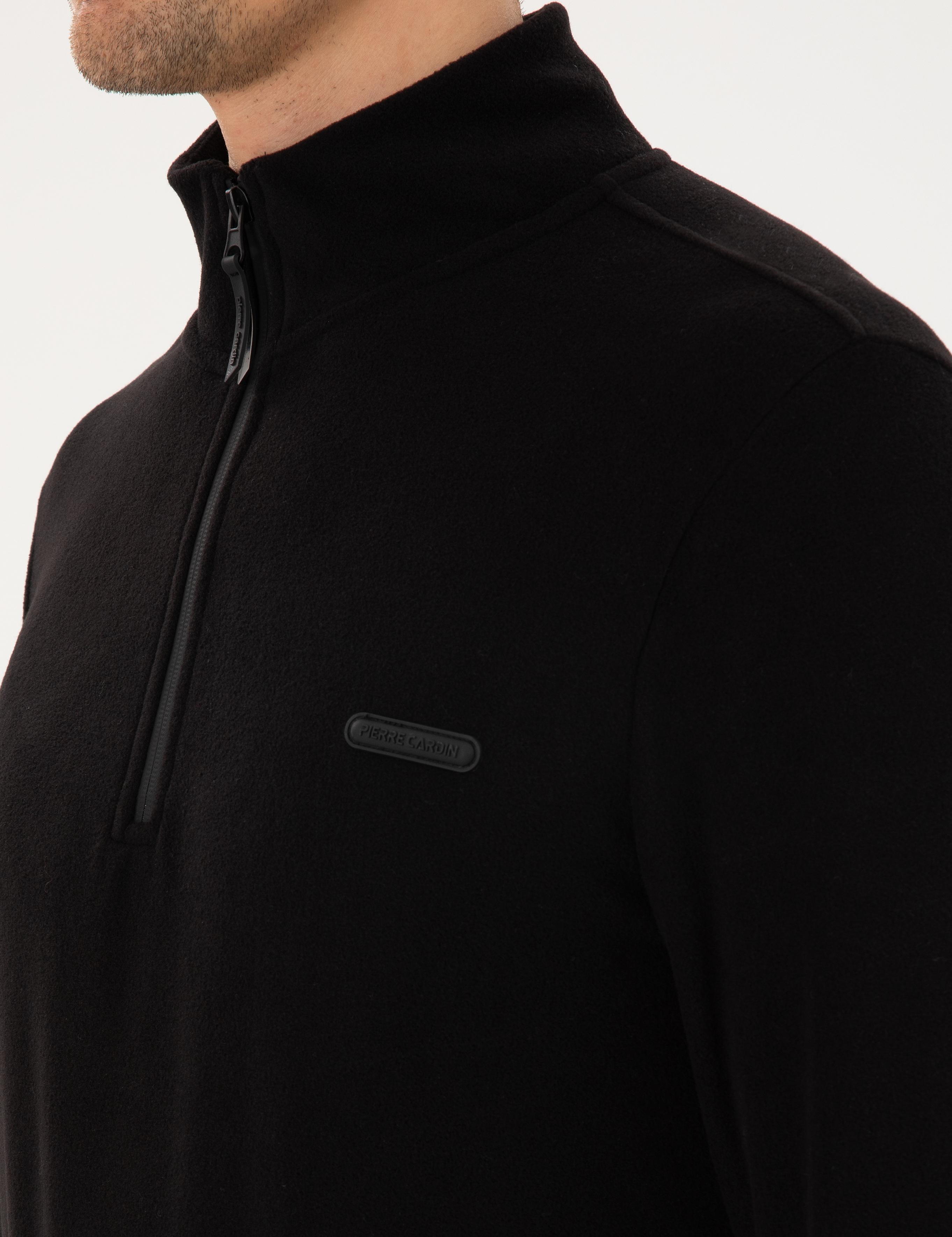 Siyah Regular Fit Yarım Fermuarlı Polar Sweatshirt