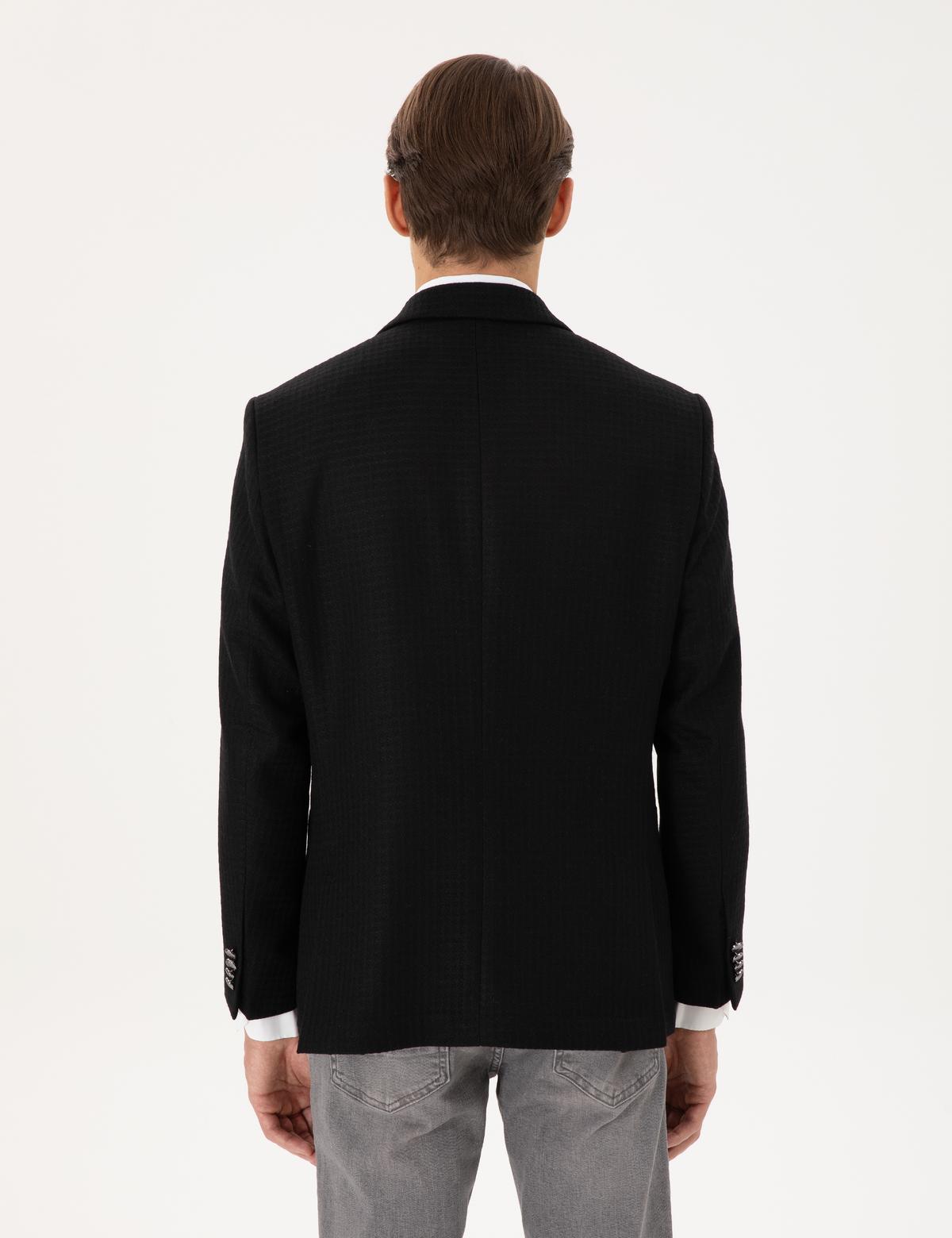 Siyah Yün Karışımlı Slim Fit Ceket - 50291938008