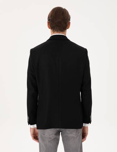 Siyah Yün Karışımlı Slim Fit Ceket