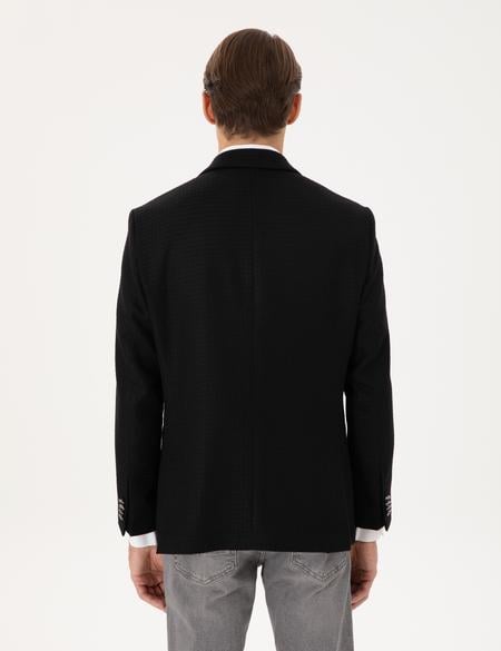 Siyah Yün Karışımlı Slim Fit Ceket - 50291938008