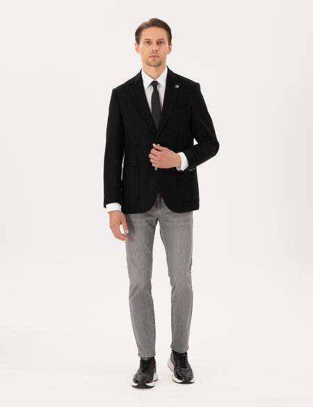 Siyah Yün Karışımlı Slim Fit Ceket - 50291938008