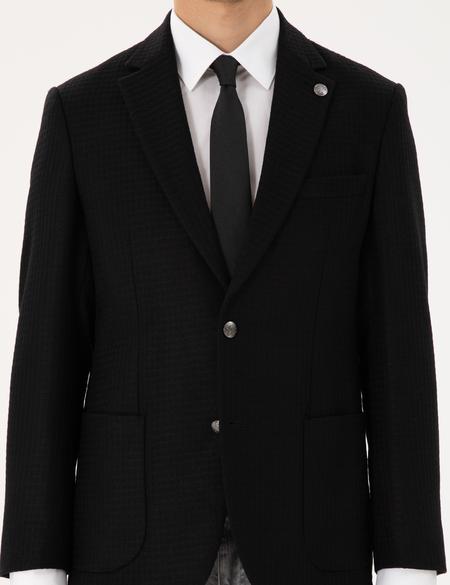 Siyah Yün Karışımlı Slim Fit Ceket - 50291938008