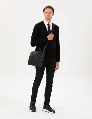 Siyah Slim Fit Beli Lastikli Bağcıklı Kanvas Pantolon