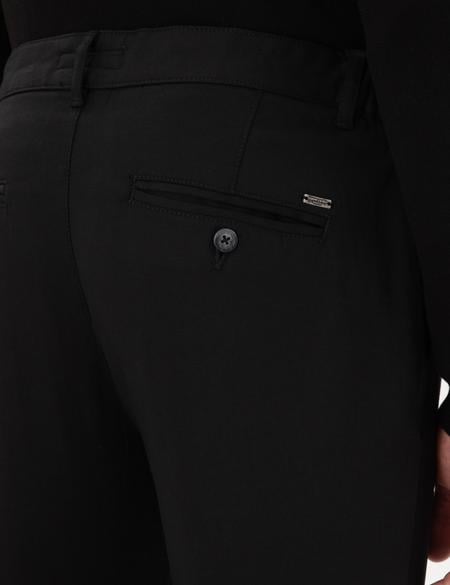 Siyah Slim Fit Beli Lastikli Bağcıklı Kanvas Pantolon - 50295932004