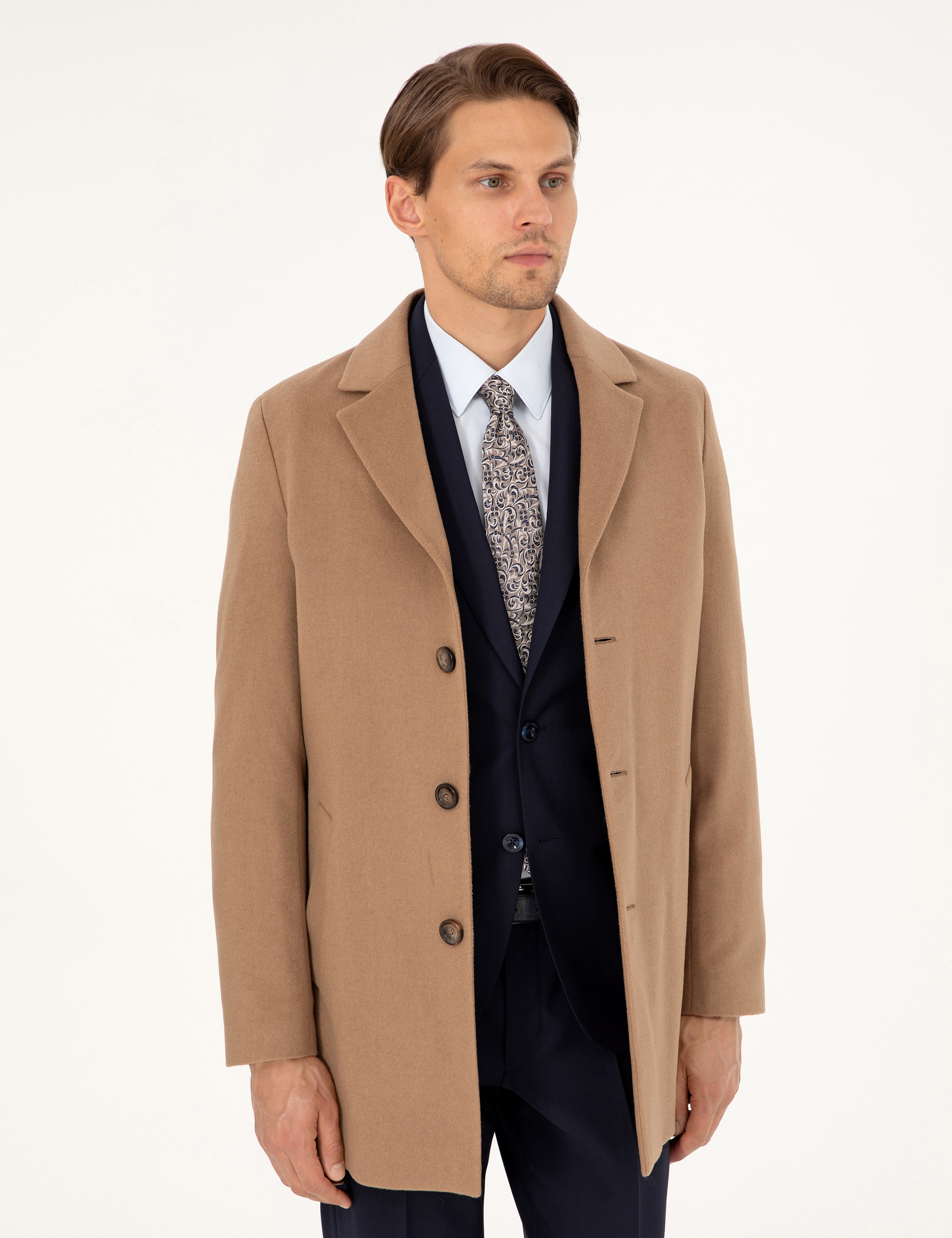 Camel Ex. Slim Fit Kaşe Kaban - Image 1