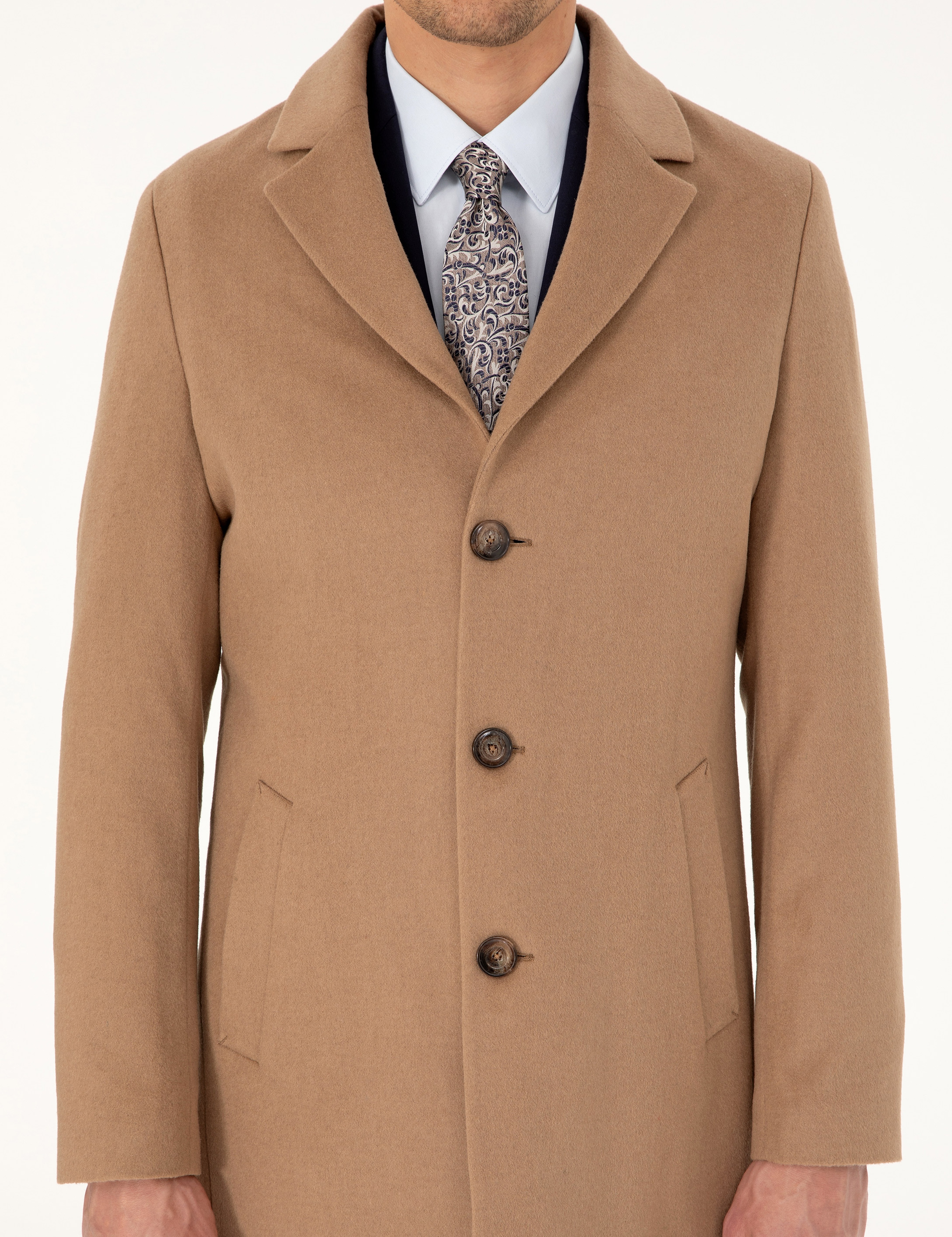 Camel Ex. Slim Fit Kaşe Kaban - Image 7