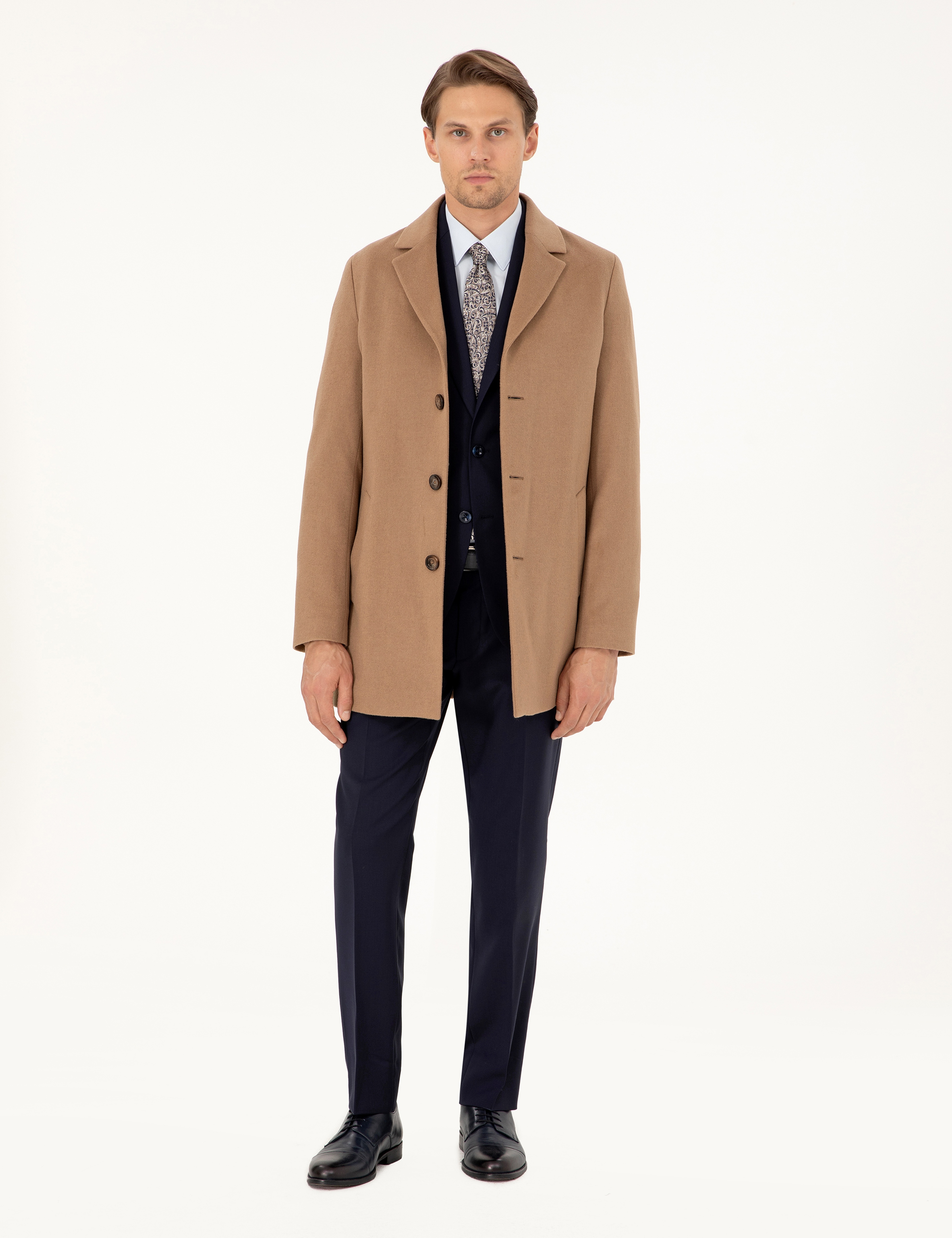 Camel Ex. Slim Fit Kaşe Kaban - Image 4