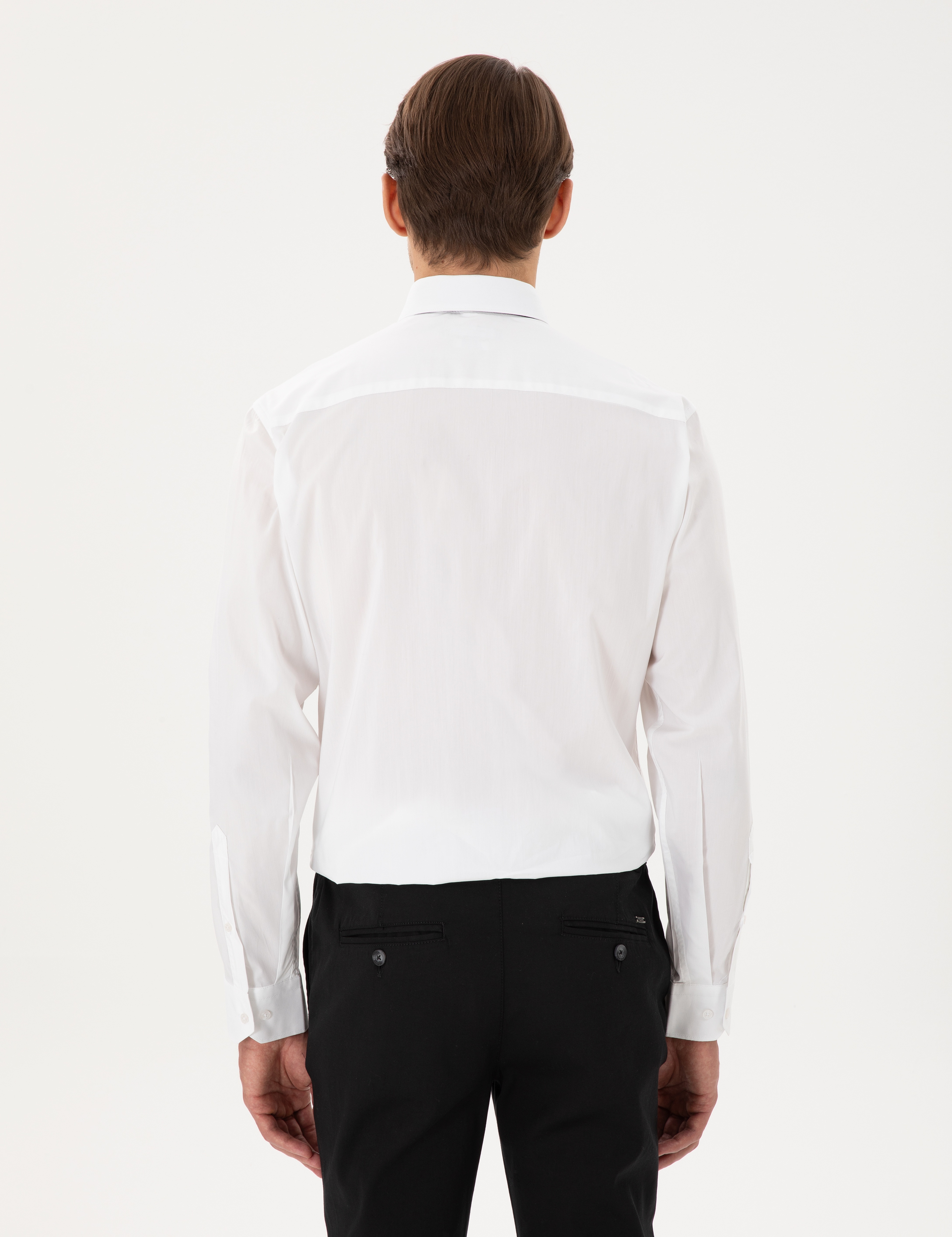 Beyaz Slim Fit Uzun Kollu Basic Gömlek - Image 5