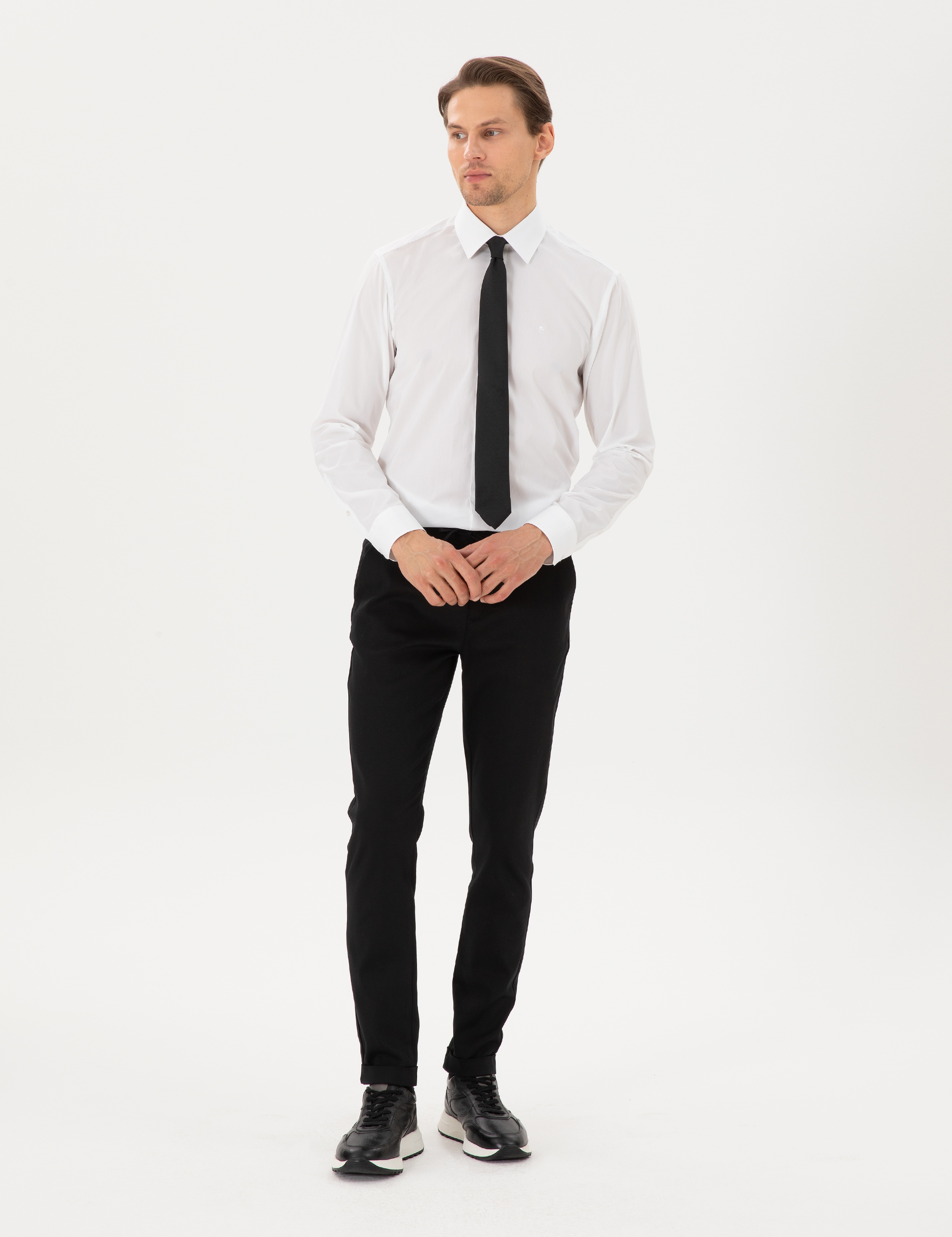 Beyaz Slim Fit Uzun Kollu Basic Gömlek - Image 4