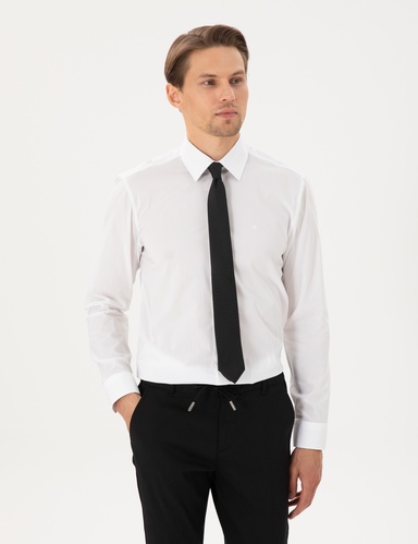 Beyaz Slim Fit Uzun Kollu Basic Gömlek