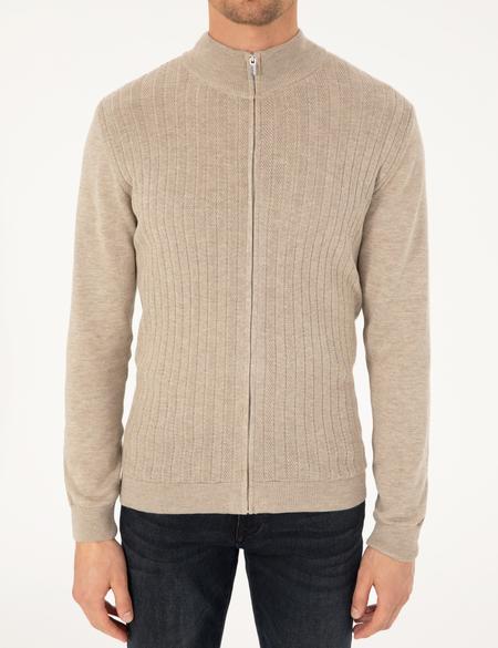 Kum Melanj Slim Fit Fermuarlı Triko Hırka - 50300508013