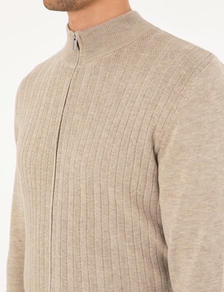 Kum Melanj Slim Fit Fermuarlı Triko Hırka - 50300508013