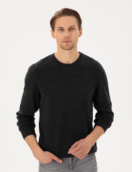 Antrasit Melanj Slim Fit Bisiklet Yaka Kaşmir Triko Kazak - 50303471026