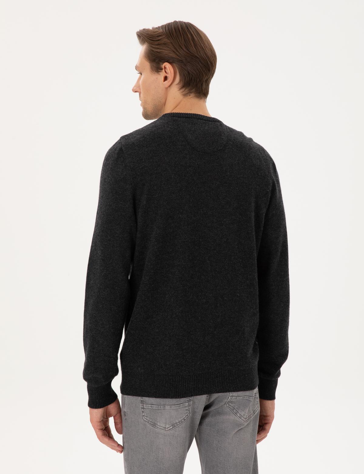 Antrasit Melanj Slim Fit Bisiklet Yaka Kaşmir Triko Kazak - 50303471026