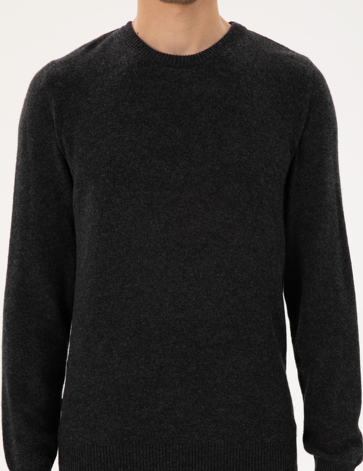 Antrasit Melanj Slim Fit Bisiklet Yaka Kaşmir Triko Kazak - 50303471026