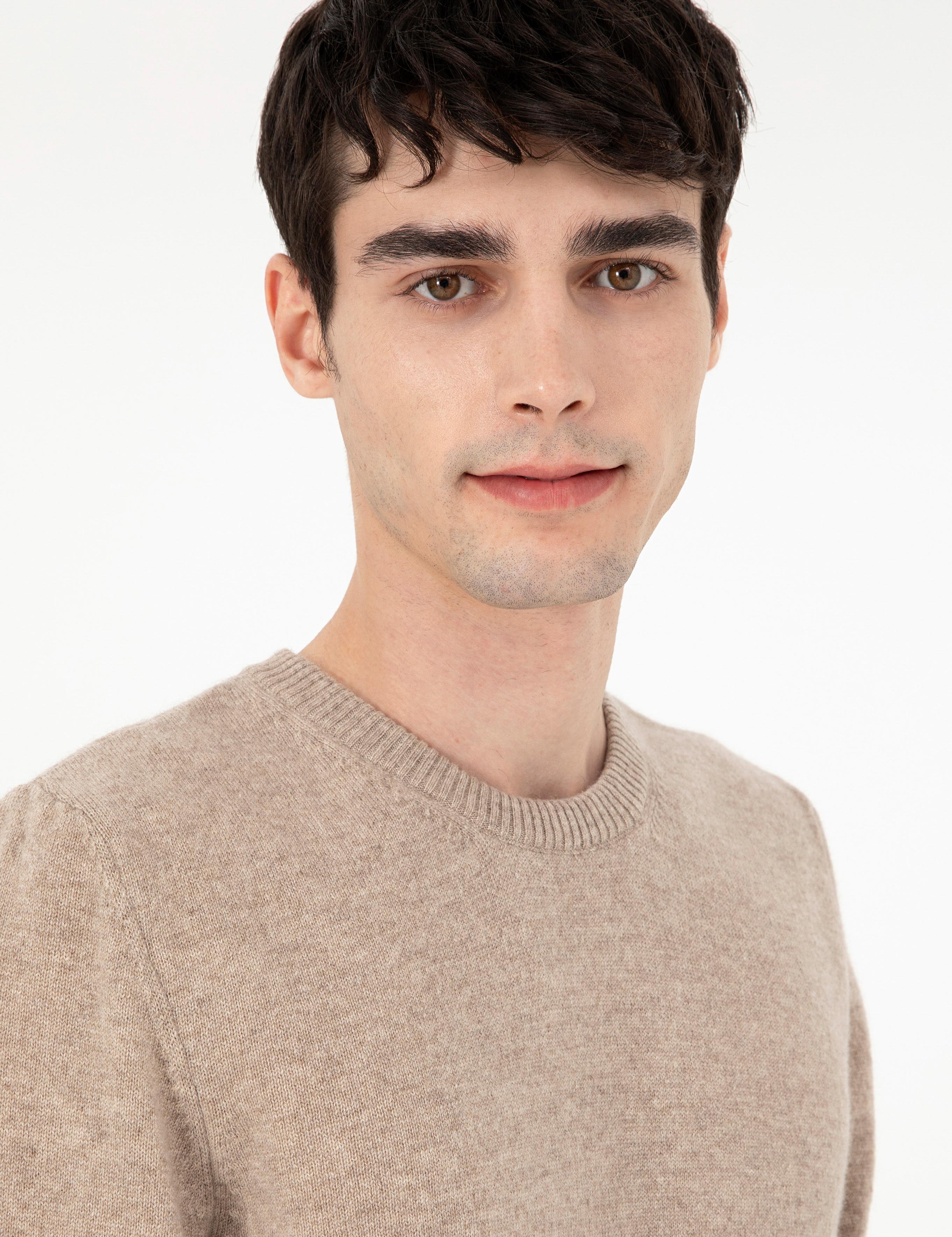 Vizon Melanj Slim Fit Bisiklet Yaka Kaşmir Triko Kazak