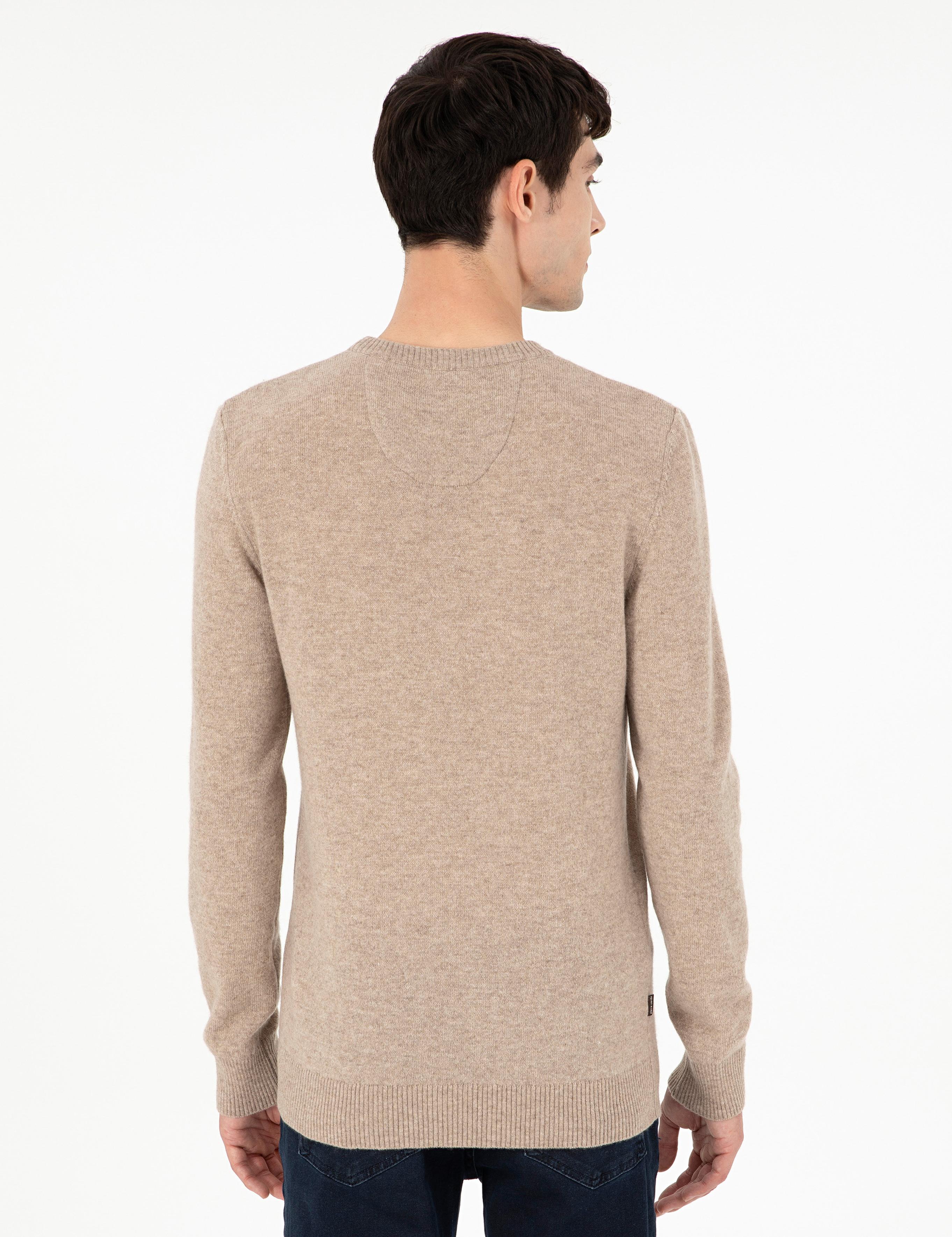 Vizon Melanj Slim Fit Bisiklet Yaka Kaşmir Triko Kazak