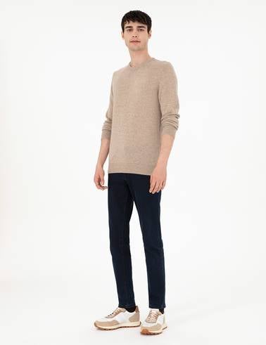 Vizon Melanj Slim Fit Bisiklet Yaka Kaşmir Triko Kazak