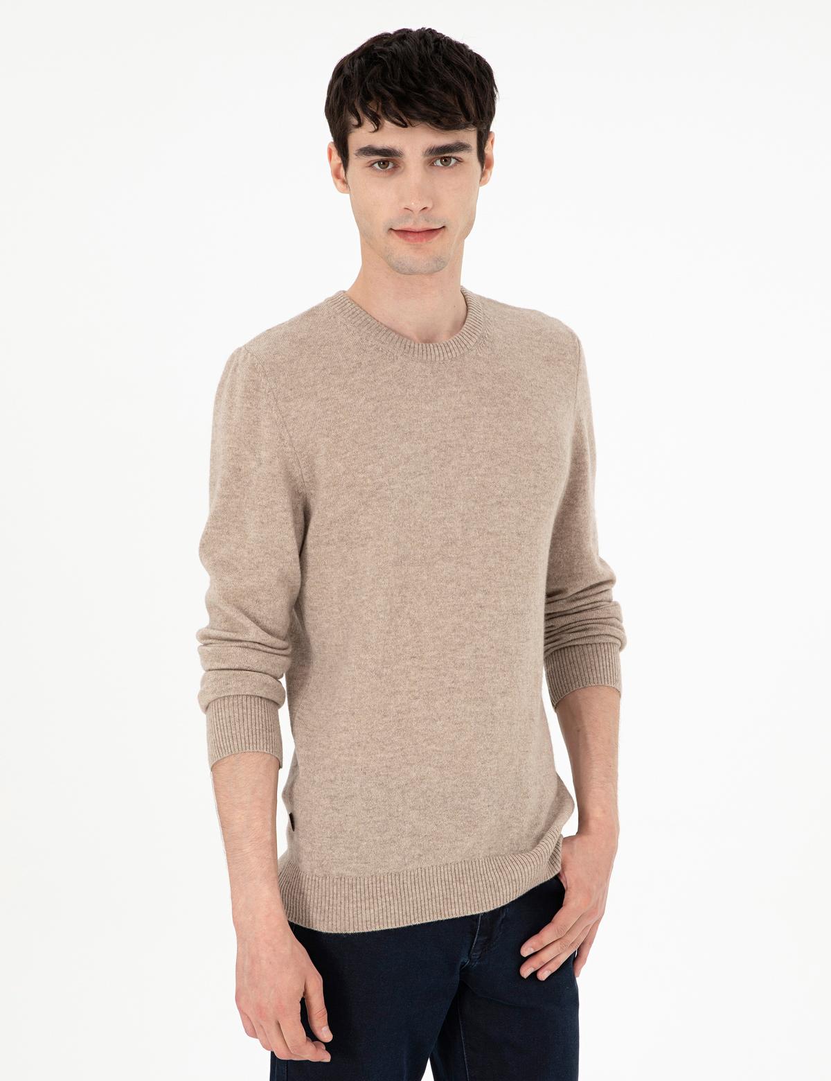 Vizon Melanj Slim Fit Bisiklet Yaka Kaşmir Triko Kazak