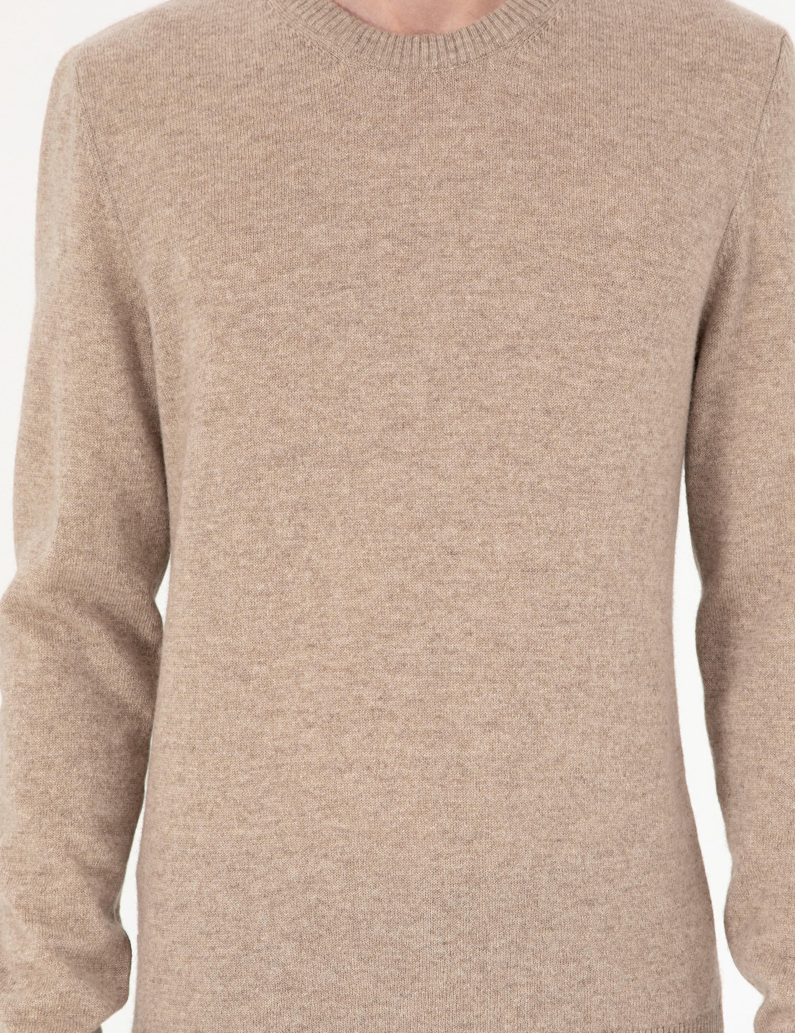 Vizon Melanj Slim Fit Bisiklet Yaka Kaşmir Triko Kazak