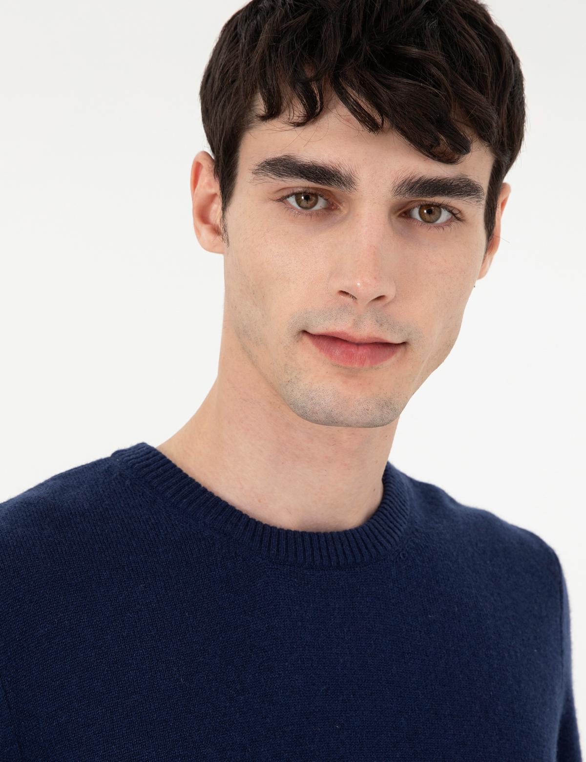 Lacivert Slim Fit Bisiklet Yaka Kaşmir Triko Kazak - 50303471016