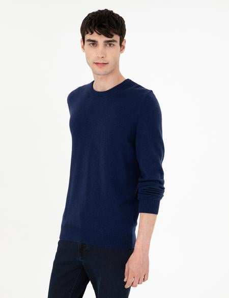 Lacivert Slim Fit Bisiklet Yaka Kaşmir Triko Kazak - 50303471016