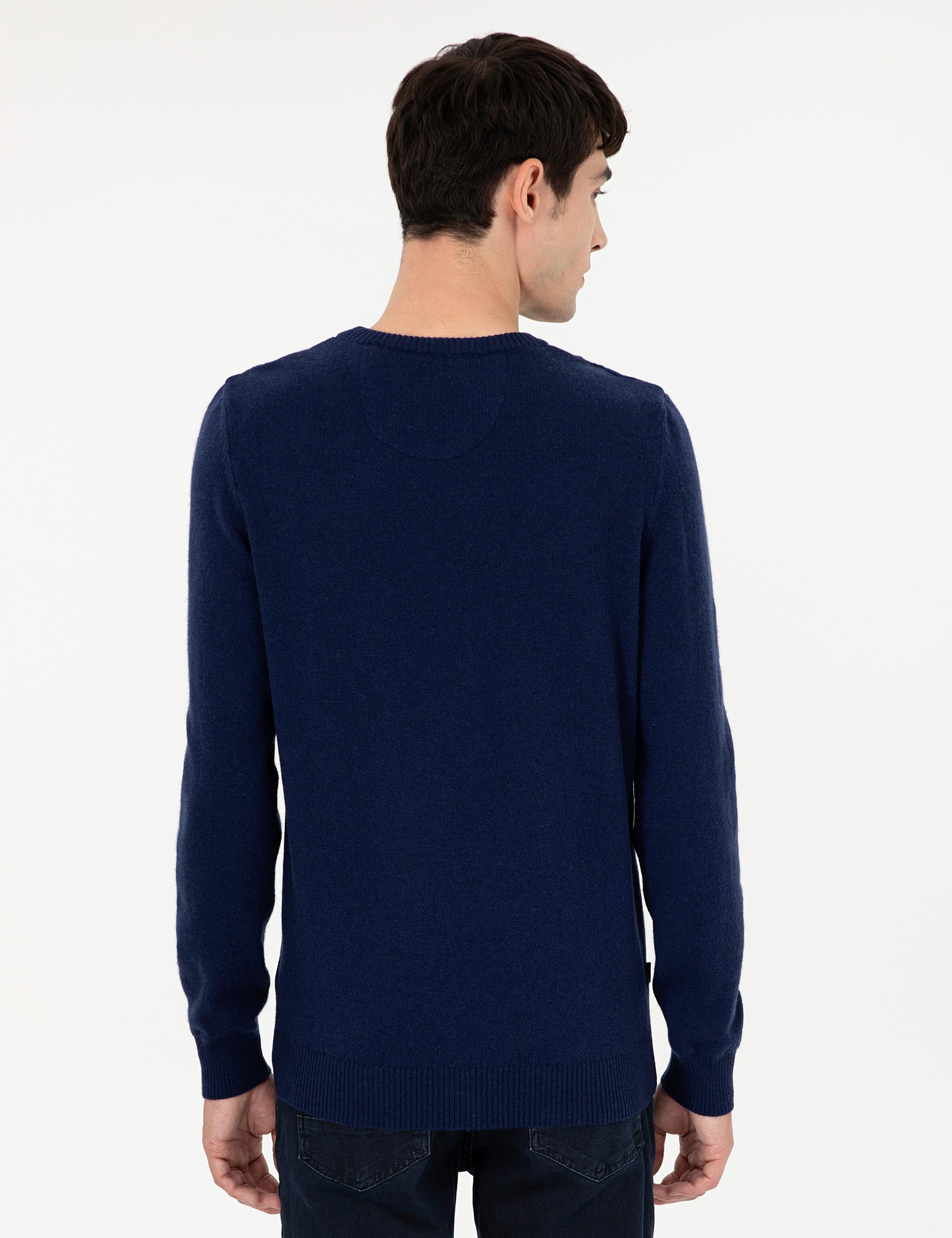 Lacivert Slim Fit Bisiklet Yaka Kaşmir Triko Kazak