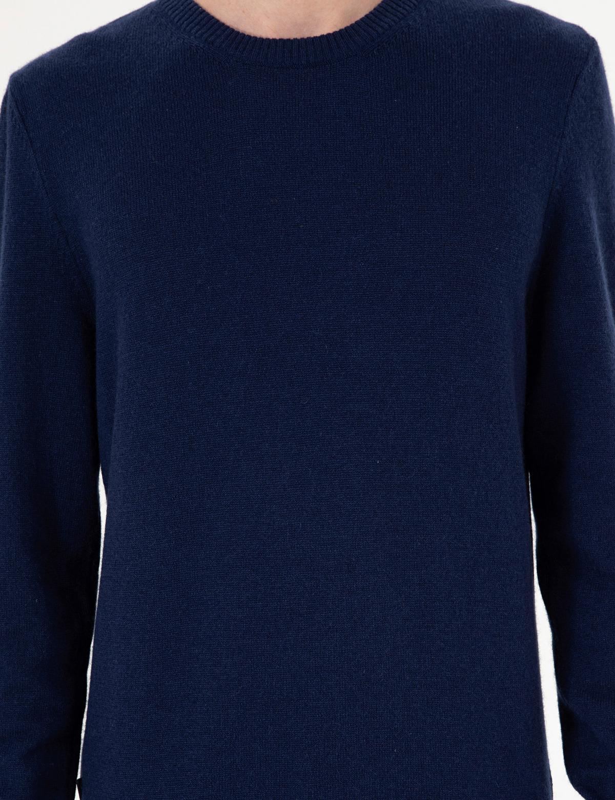 Lacivert Slim Fit Bisiklet Yaka Kaşmir Triko Kazak - 50303471016