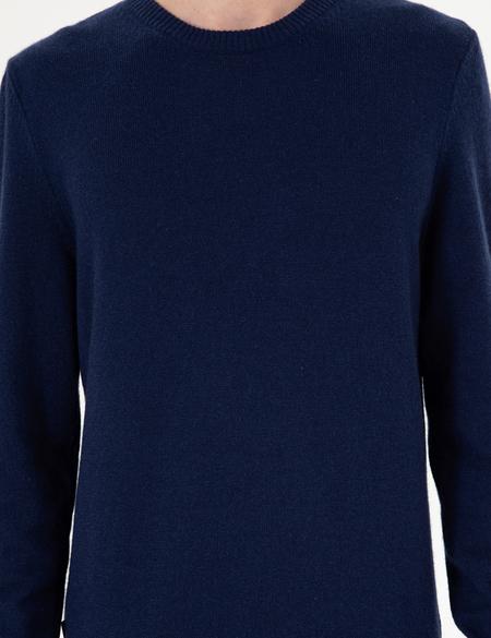 Lacivert Slim Fit Bisiklet Yaka Kaşmir Triko Kazak - 50303471016