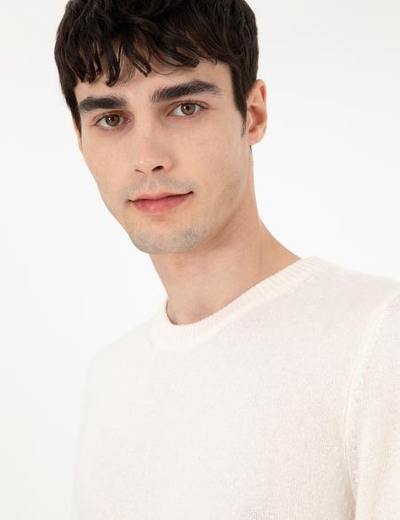 Ekru Slim Fit Bisiklet Yaka Kaşmir Triko Kazak - 50303471001