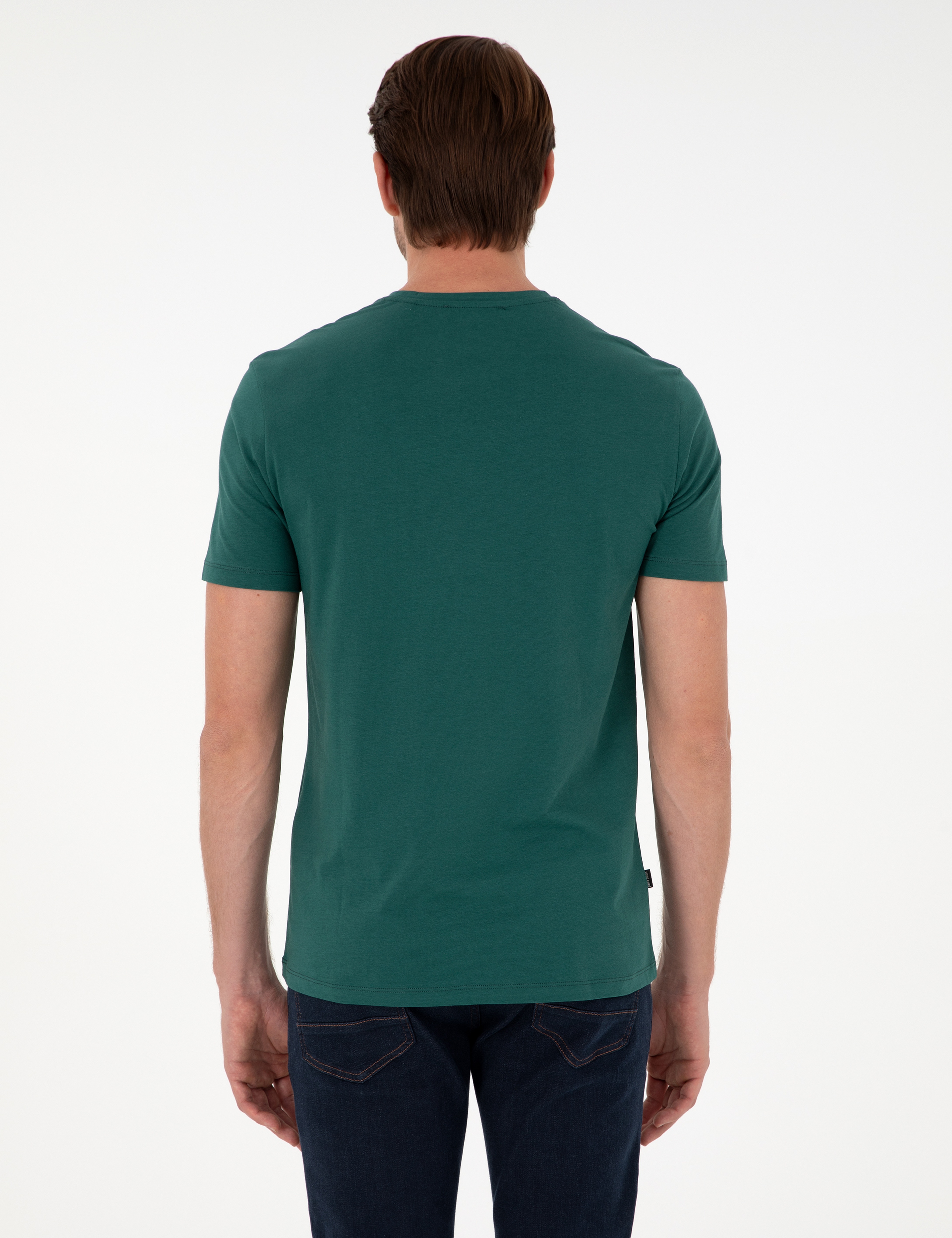 Koyu Yeşil Slim Fit %100 Pamuk Bisiklet Yaka Basic Tişört