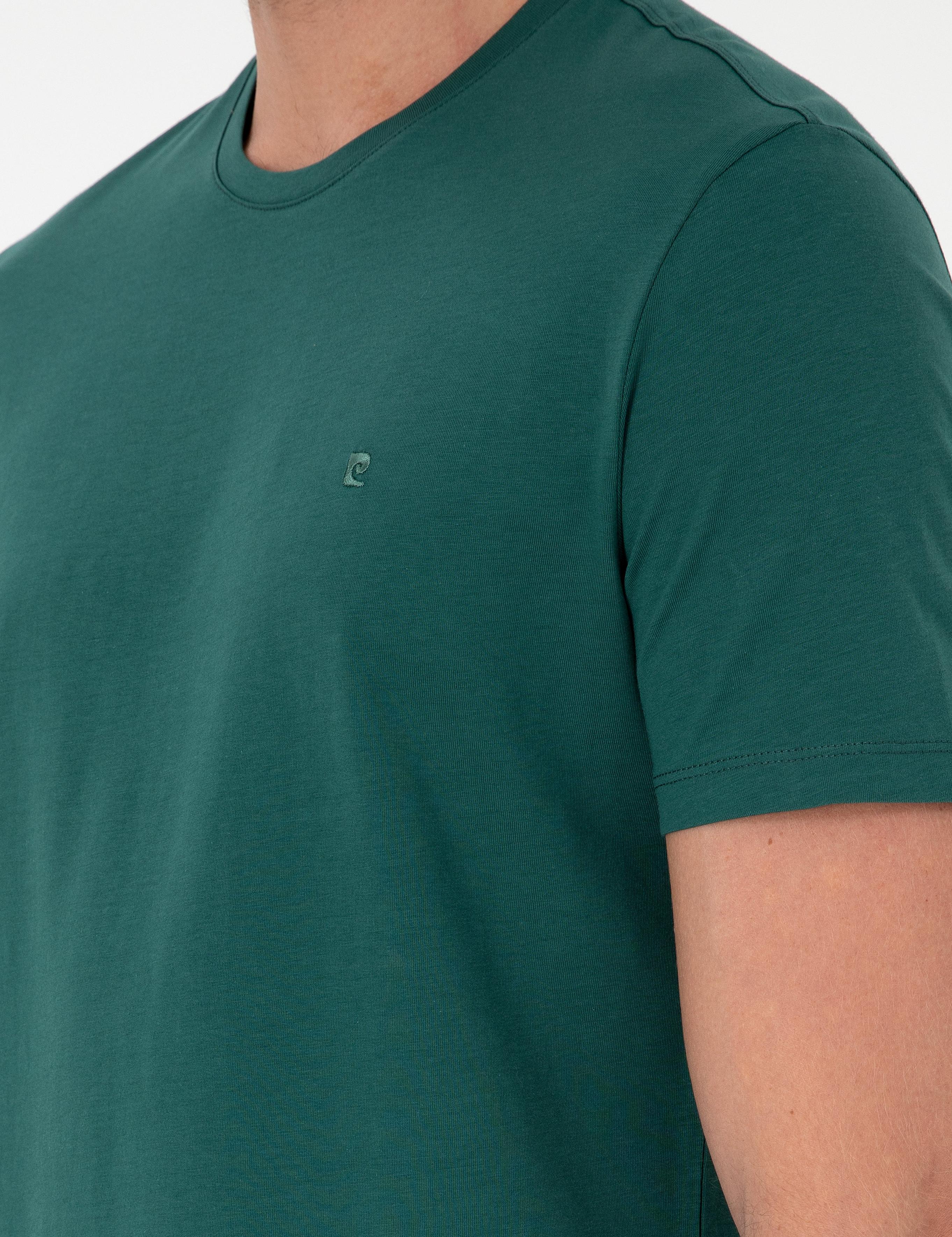 Koyu Yeşil %100 Pamuk Slim Fit Bisiklet Yaka Basic Tişört