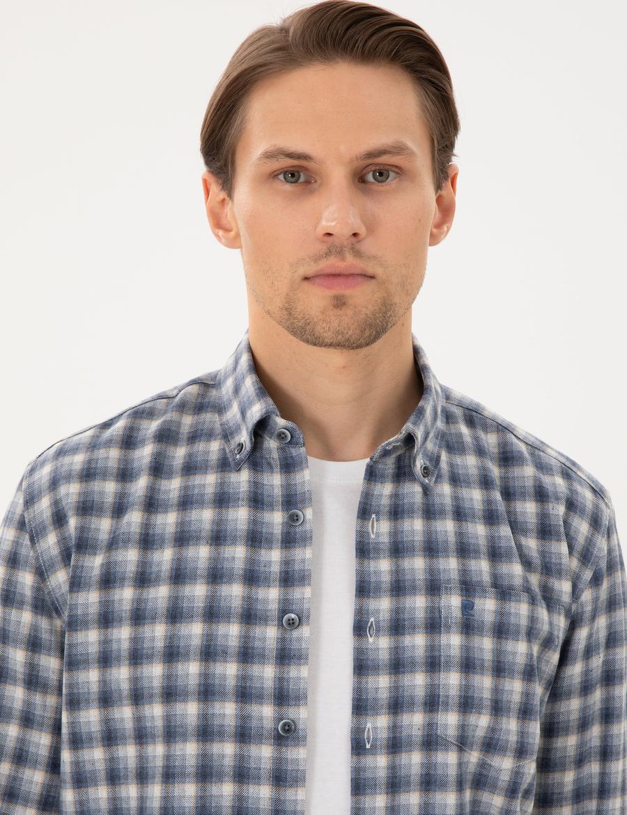 Mavi Regular Fit Kareli Uzun Kollu Gömlek