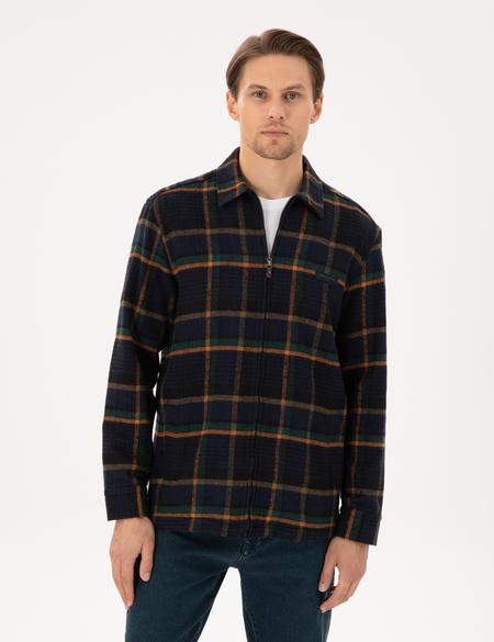 Lacivert Oversize Uzun Kollu Oduncu Gömlek - 50292394008