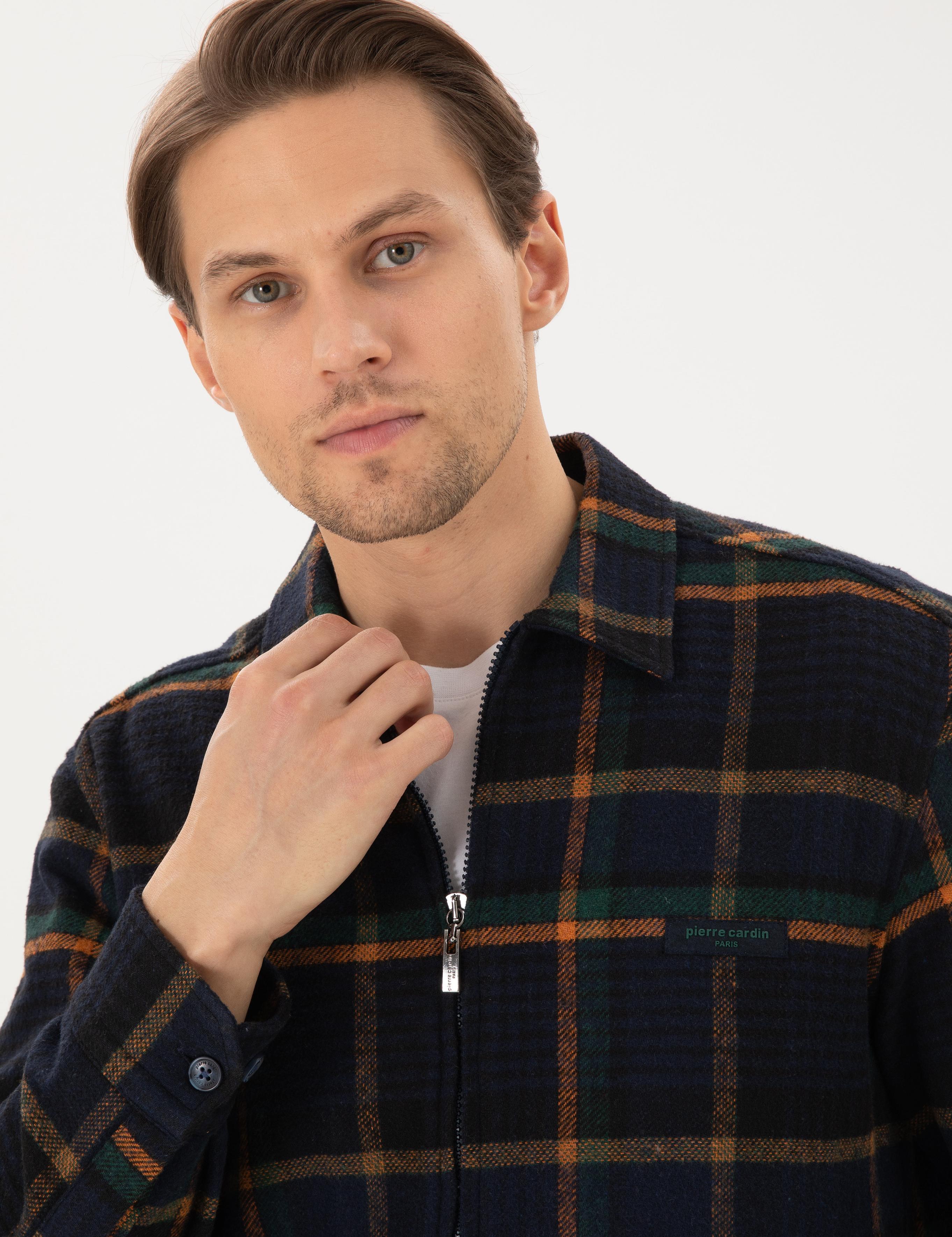 Lacivert Oversize Uzun Kollu Oduncu Gömlek