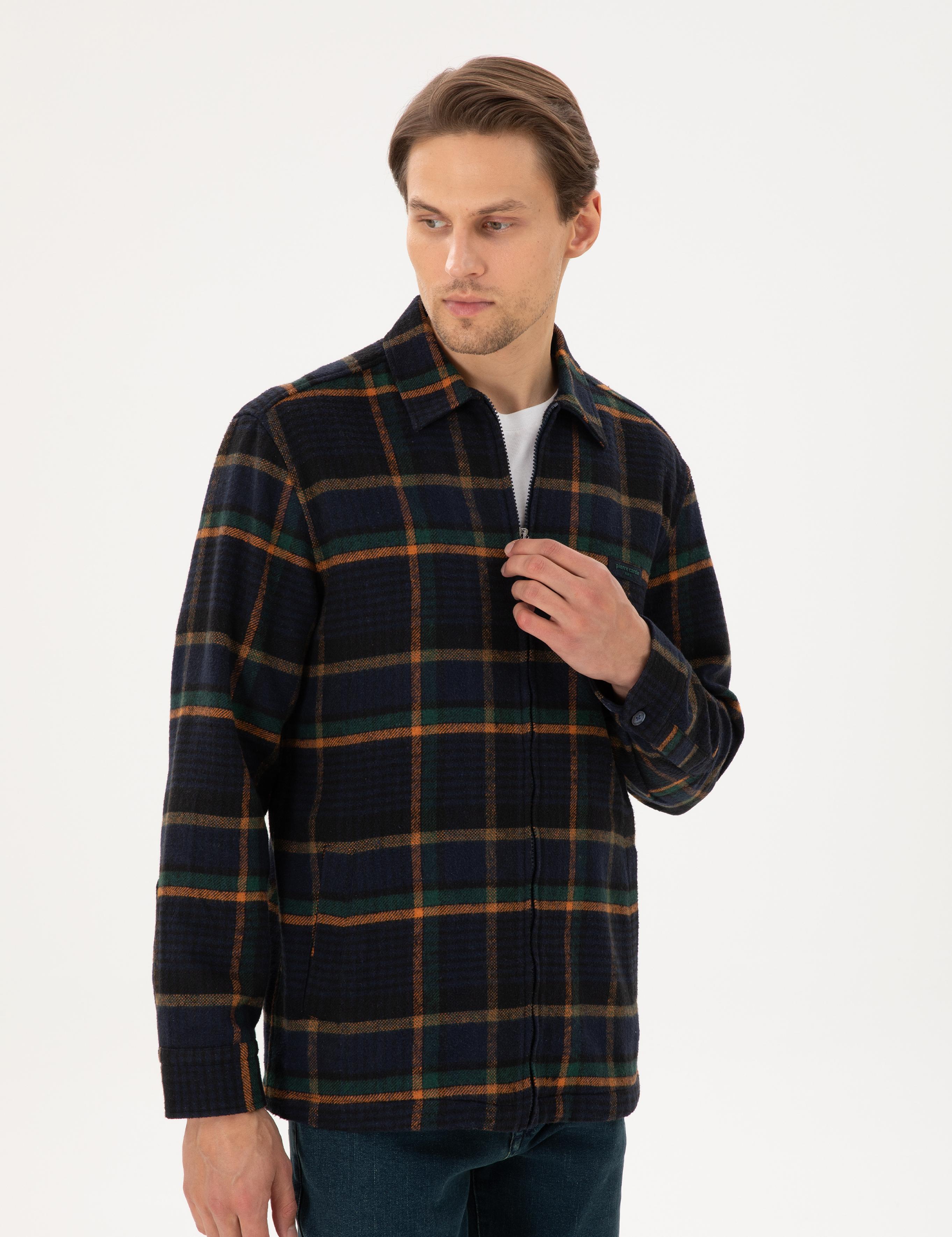 Lacivert Oversize Uzun Kollu Oduncu Gömlek