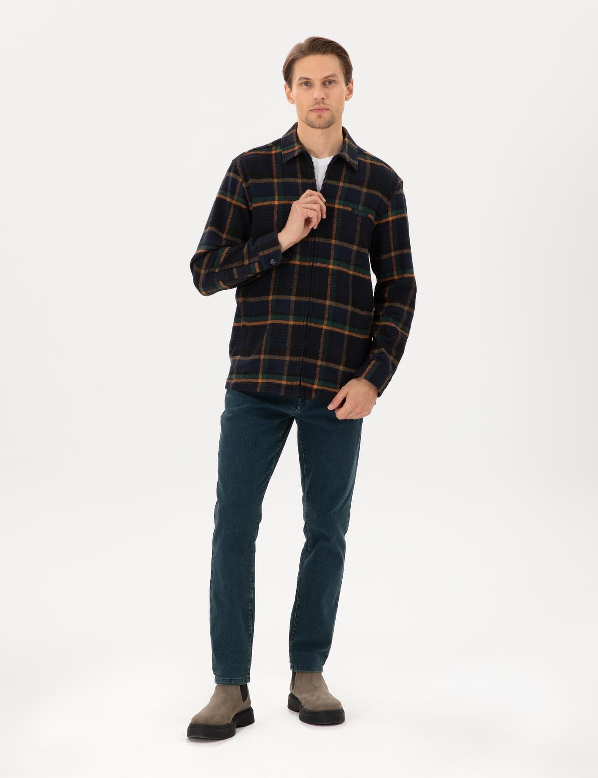 Lacivert Oversize Uzun Kollu Oduncu Gömlek - 50292394008